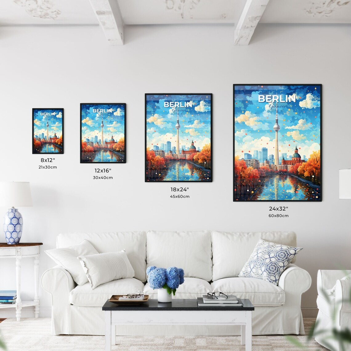 Berlin Germany Travel Poster Autumn River Skyline TV Tower Illustration Art - Image 3
