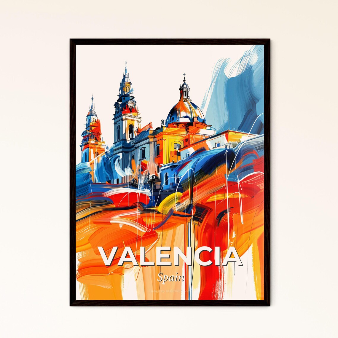 Valencia Spain Colorful City Painting Abstract Domes Art Poster