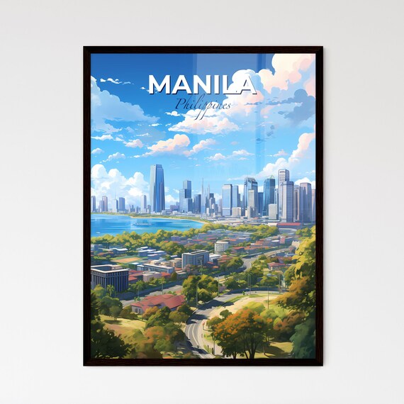 Manila Philippines Skyline Over Manila Bay Vintage Travel Poster