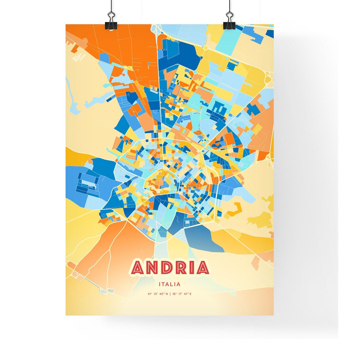 Andria Italy Vibrant Stylized Blue Orange City Map Retro Print - Image 3