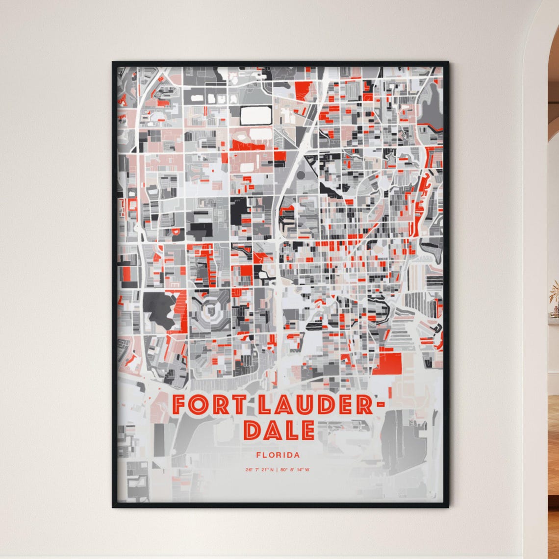 Fort Lauderdale Florida Modern Red Expressive City Map Poster