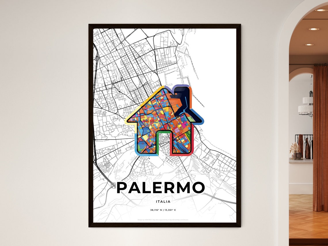 Palermo Italy Minimalist Line Art Heart Shaped City Map Poster - Image 3