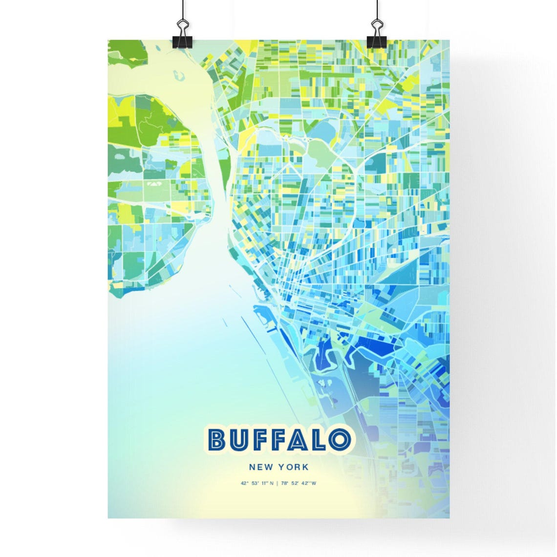 Buffalo New York Bluish Art Map Customizable Poster Print Unique Wall Decor Personalized Gift - Image 3
