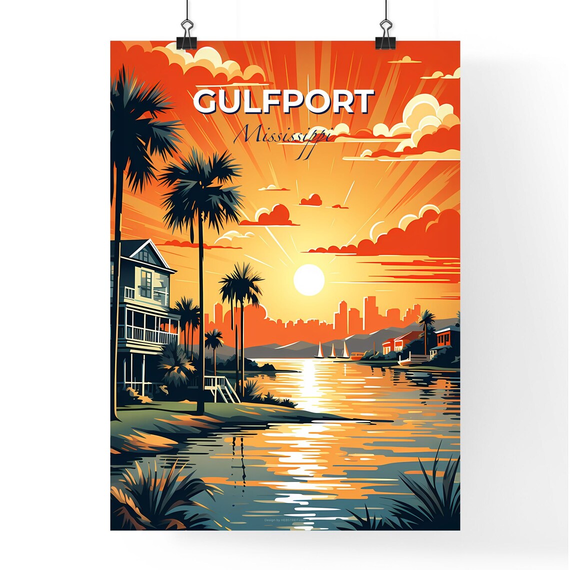 Gulfport Mississippi Sunset Palm Beach House Sailboat Poster - Image 4