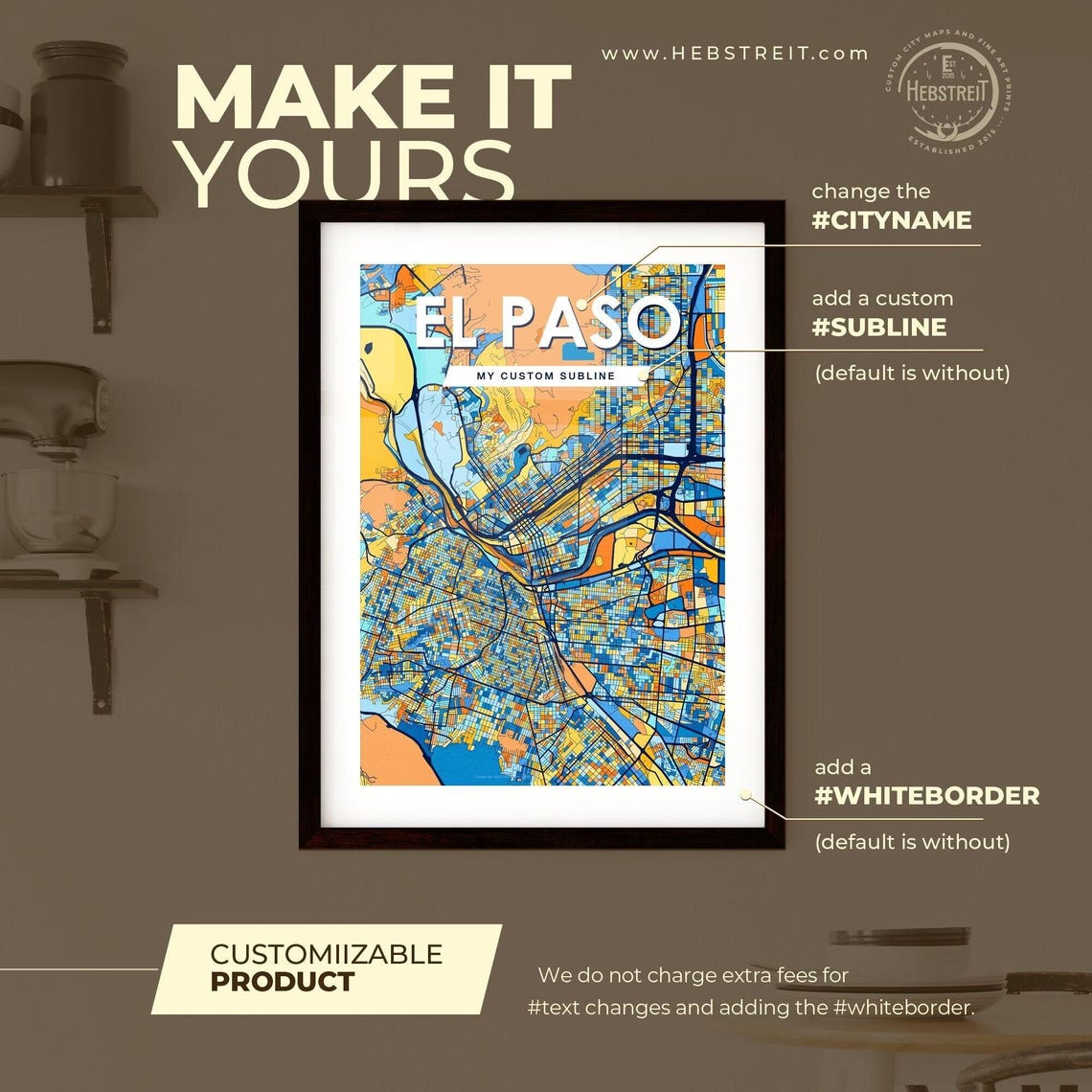 El Paso Texas Colorful Street Map Art Home Decor Gift Poster - Image 2