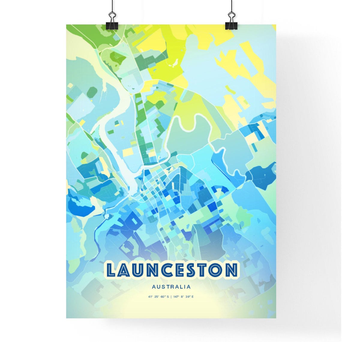 Launceston Australia Bluish Watercolor City Map Art Poster Wall Decor - Image 3