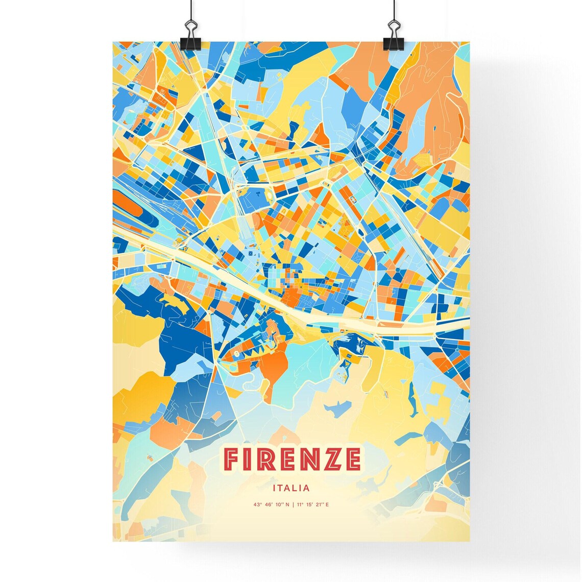 Vibrant Florence Firenze Italy Blue Orange City Map Art Poster - Image 3