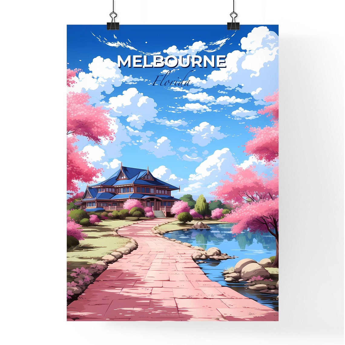 Melbourne Florida Spring Blossoms Pond House Garden Art Poster - Image 4