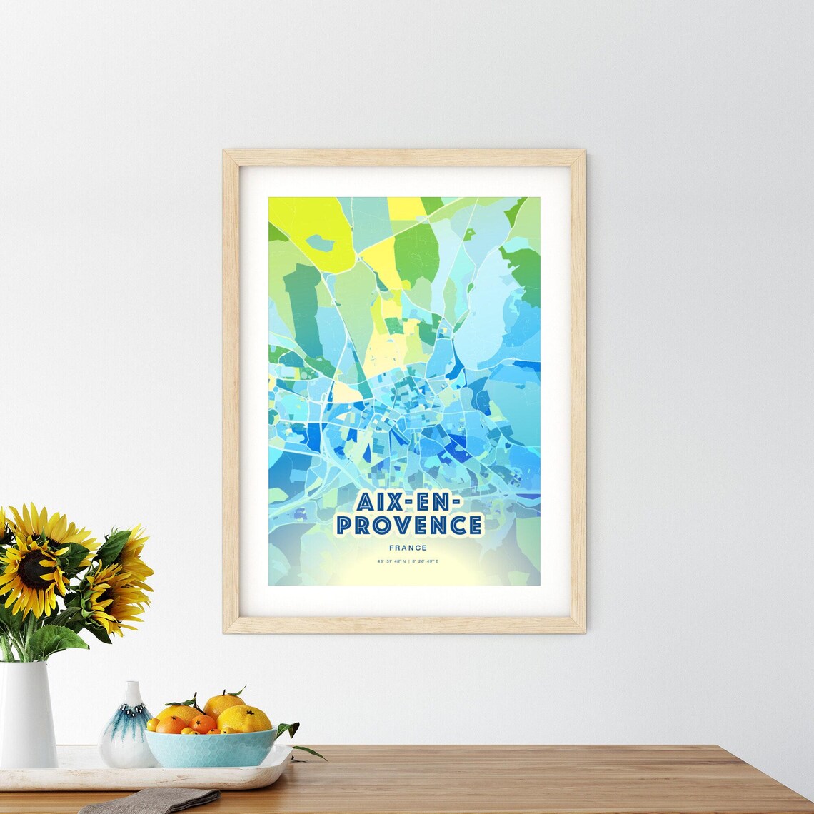 Aix-en-Provence France Custom Blue Green City Map Art Poster - Image 3