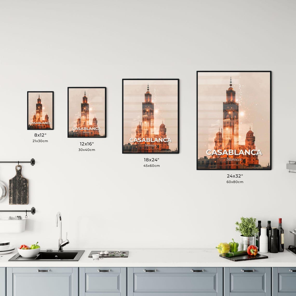Casablanca Morocco Great Mosque Minaret Golden Night Art Poster - Image 3