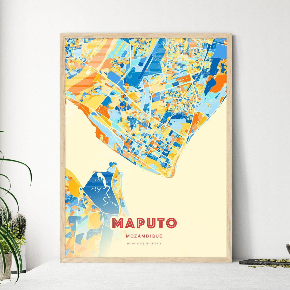Maputo Mozambique City Map Art Poster Blue Orange Street Style