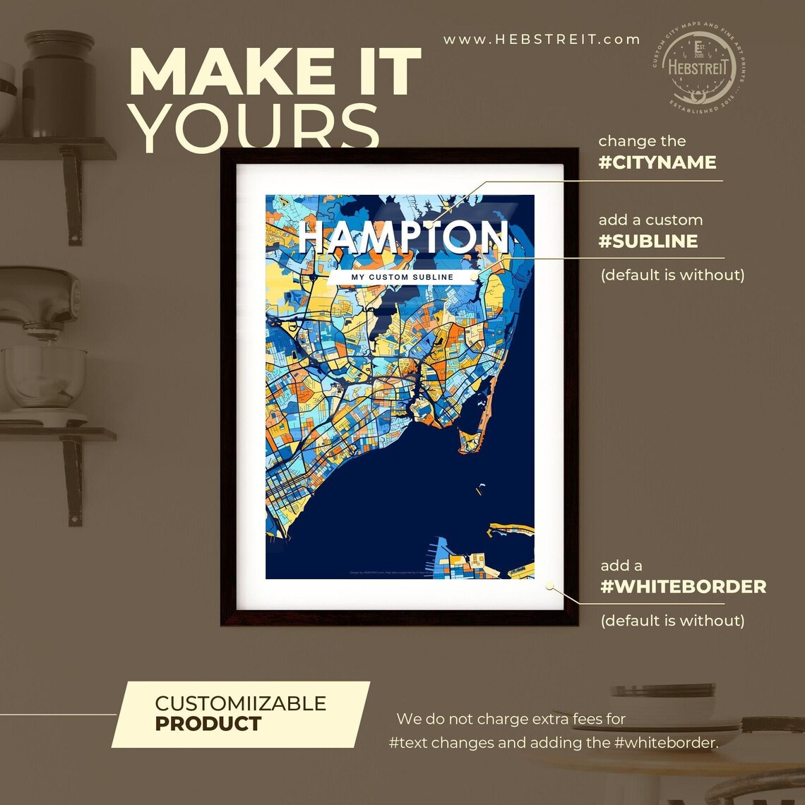 Hampton Virginia Vibrant Colorful Geometric Street Grid City Map Art Poster - Image 2