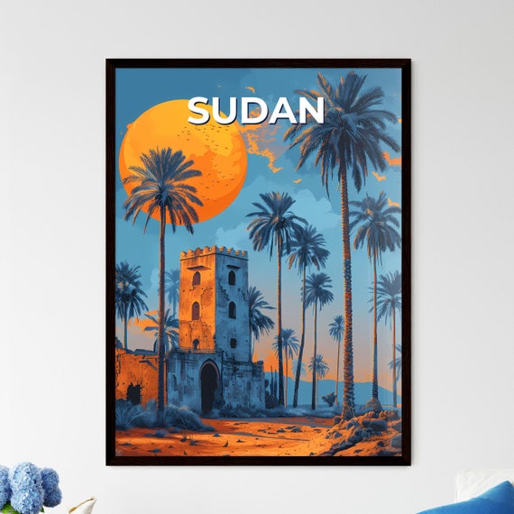 Sudan Africa Palm Tree And Tower Painting Vibrant Art African Culture Travel Souvenirs Travel Destinations Customizable