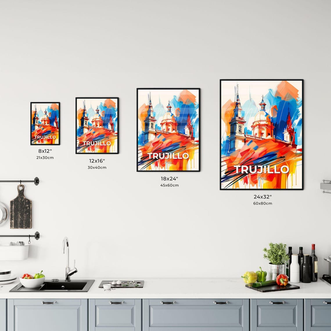 Trujillo Peru Expressive Colorful Abstract Cathedral Dome Art Poster - Image 3