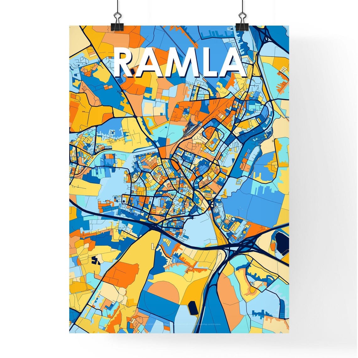 Ramla Israel Bold Colorful Vibrant City Street Map Art Poster - Image 4