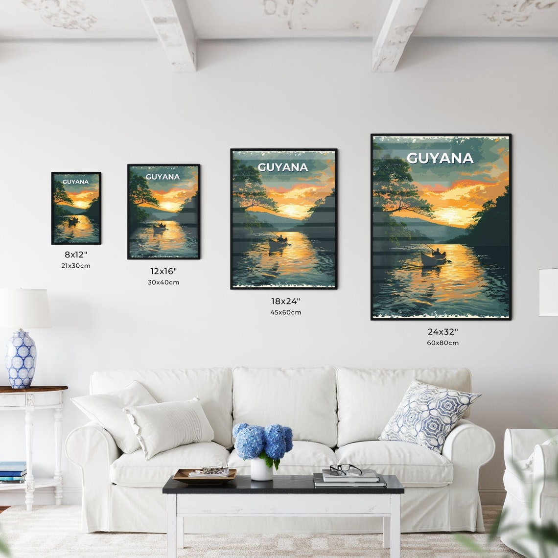 Guyana Sunset River Canoe Paddler Rainforest Vintage Travel Poster - Image 3