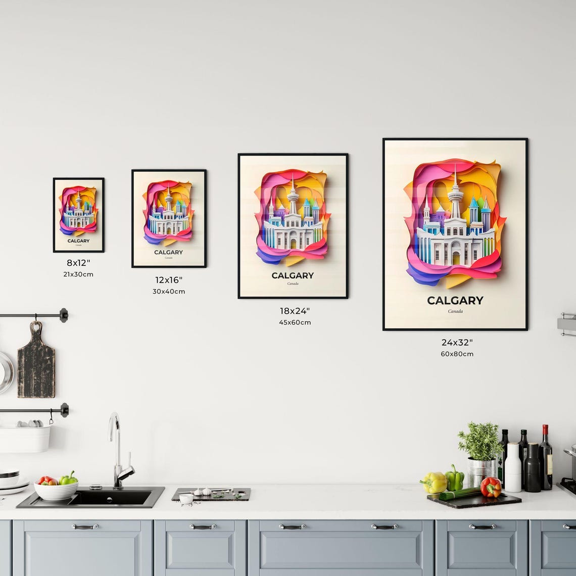 Calgary Tower Canada Colorful Papercut Skyline Travel Poster - Image 3