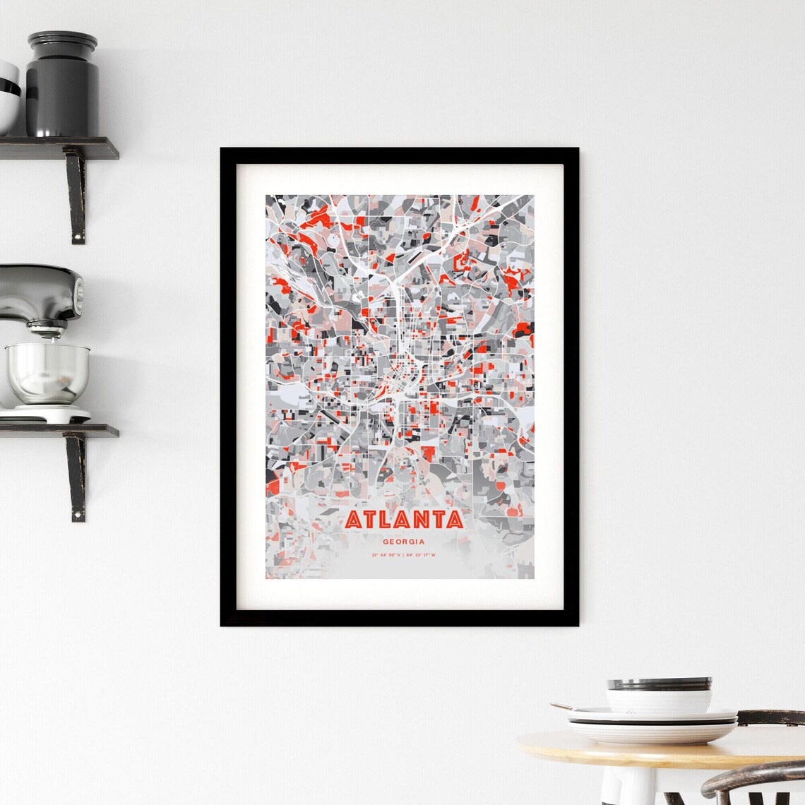 Atlanta Georgia Expressive Red and Black City Map Artwork Poster - Image 2