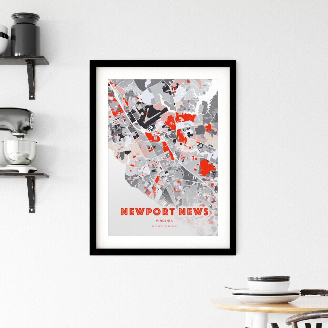 Newport News Virginia Modern Red Expressive City Map Art Poster - Image 2