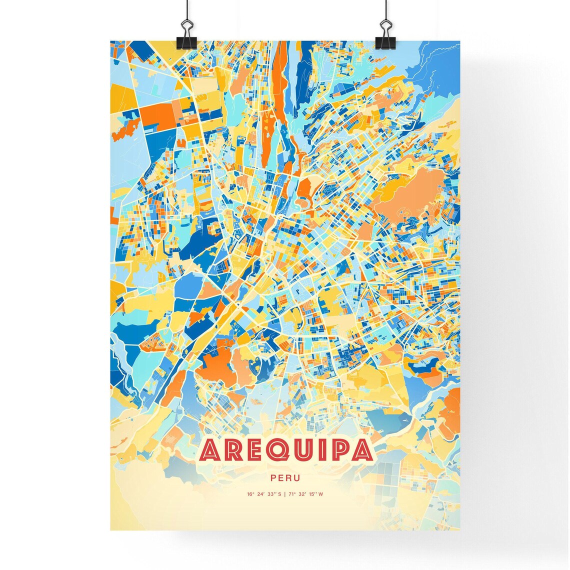 Arequipa Peru Colorful Blue Orange City Map Art Poster with Coordinates - Image 3