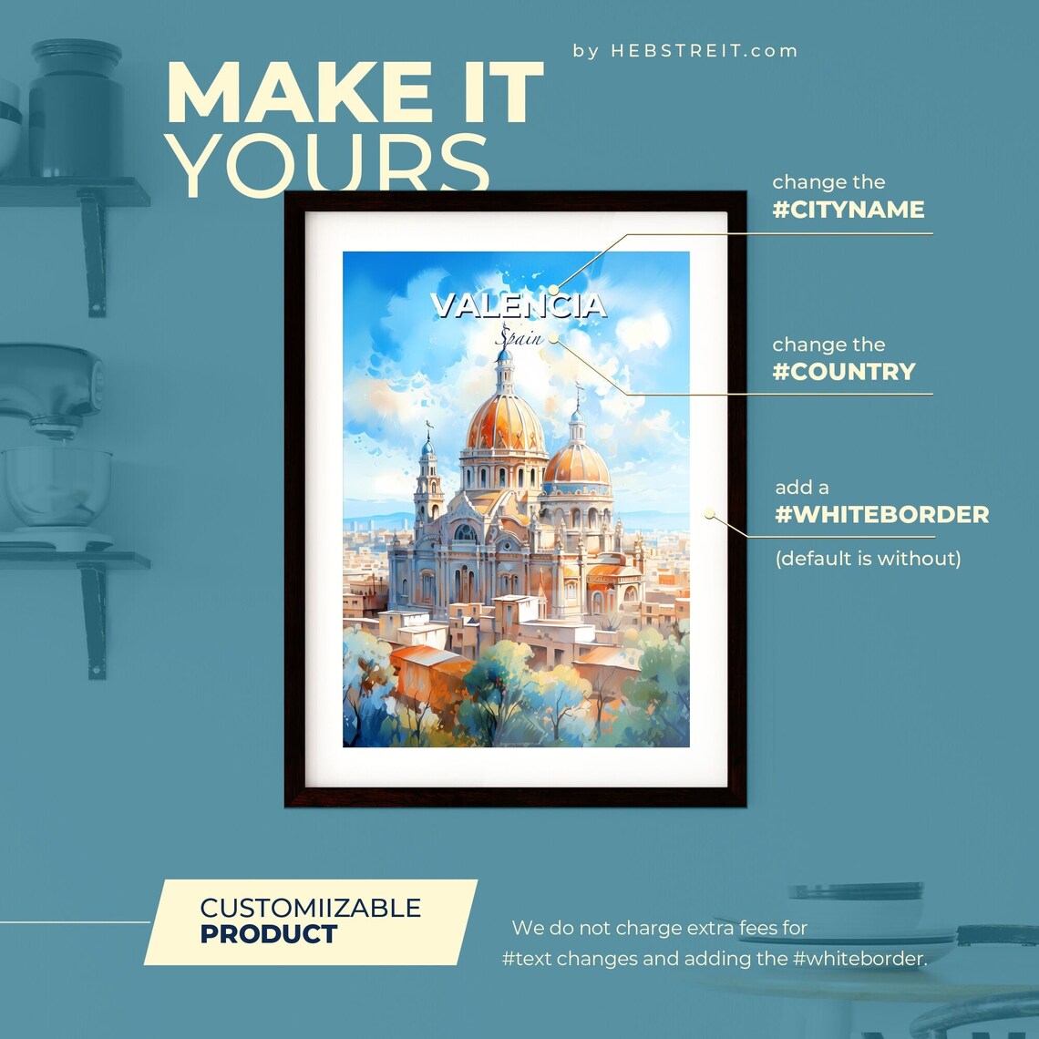 Valencia Spain Golden Domes Cathedral Mediterranean Travel Art Poster - Image 2