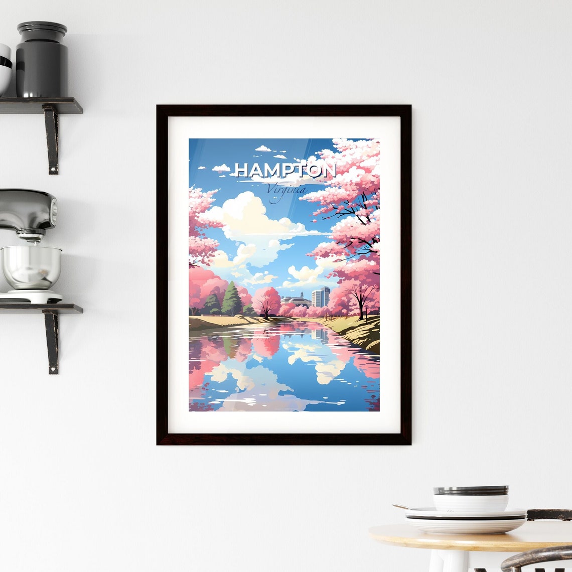 Hampton Virginia Cherry Blossom River Reflection Scenic Poster - Image 2