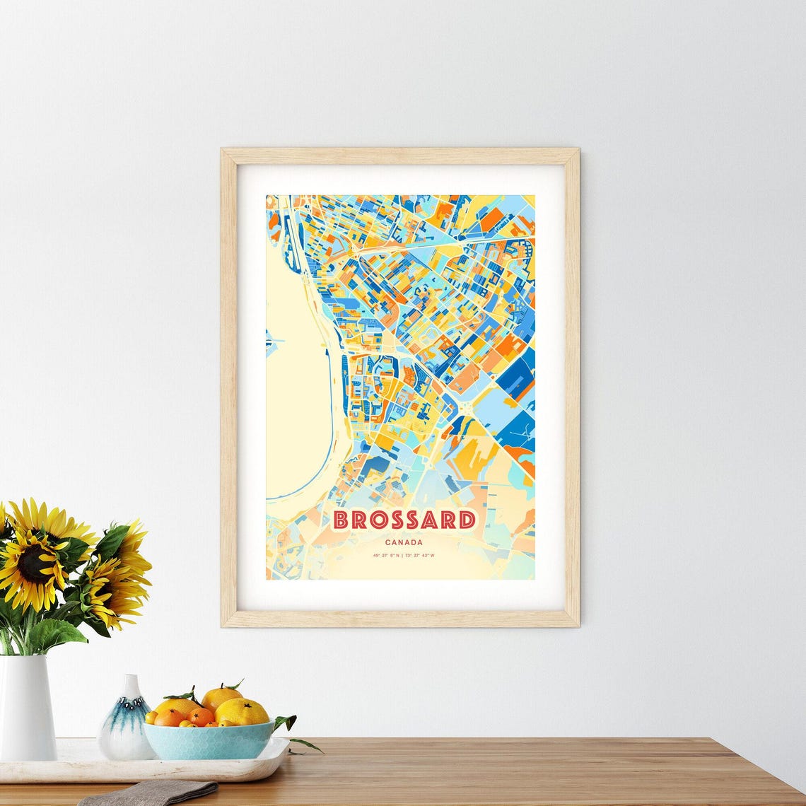 Brossard Canada Blue Orange Street Map Art Home Decor Poster - Image 2