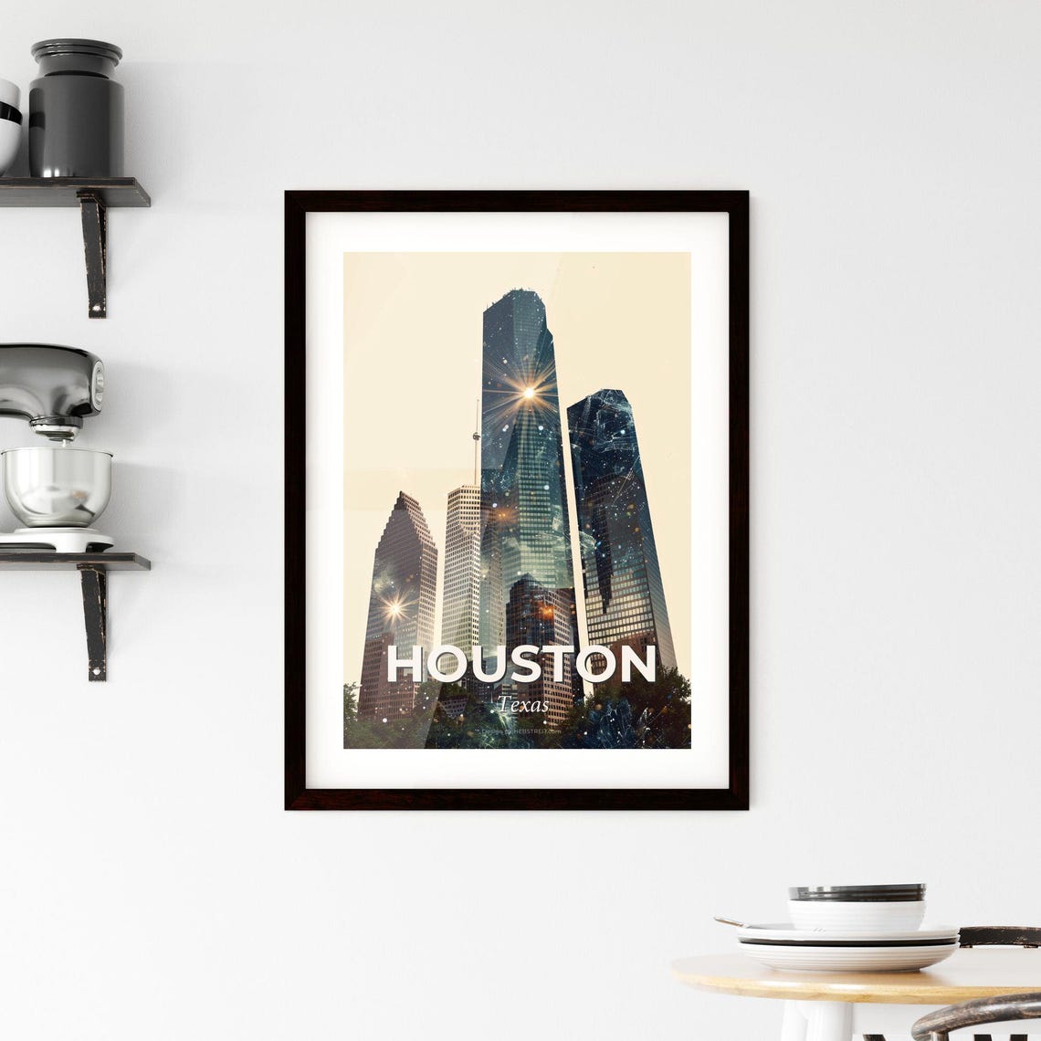 Houston Texas Downtown Skyscrapers Sunburst Skyline Art Poster - Image 2