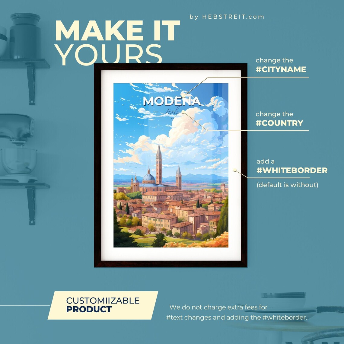 Modena Italy Vintage Travel Skyline Cityscape Cathedral Poster - Image 2