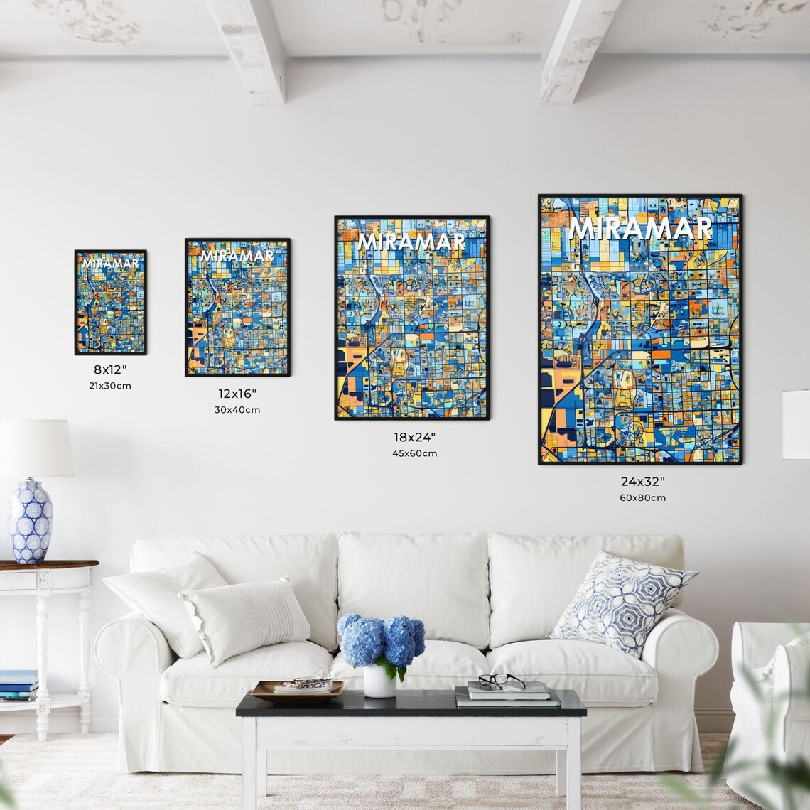 Miramar Florida Vibrant Colorful Geometric Street Grid City Map Art Poster - Image 3