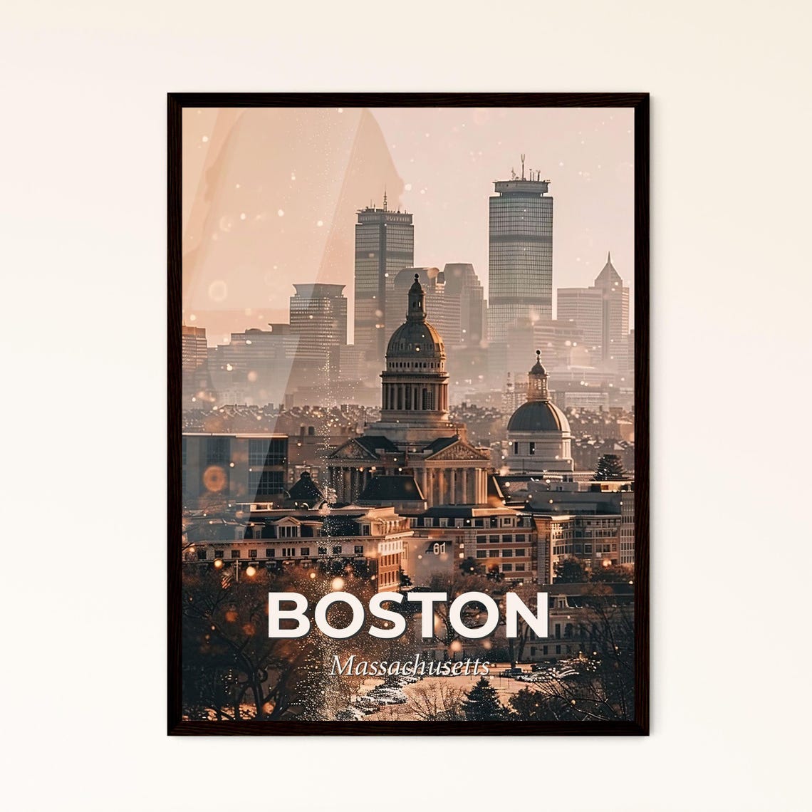 Boston Massachusetts Historic Dome Skyline Golden Art Poster