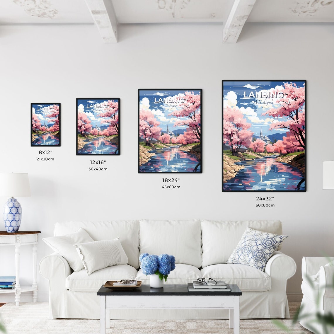 Lansing Michigan Spring Cherry Blossom River Church Steeple Poster - Image 3