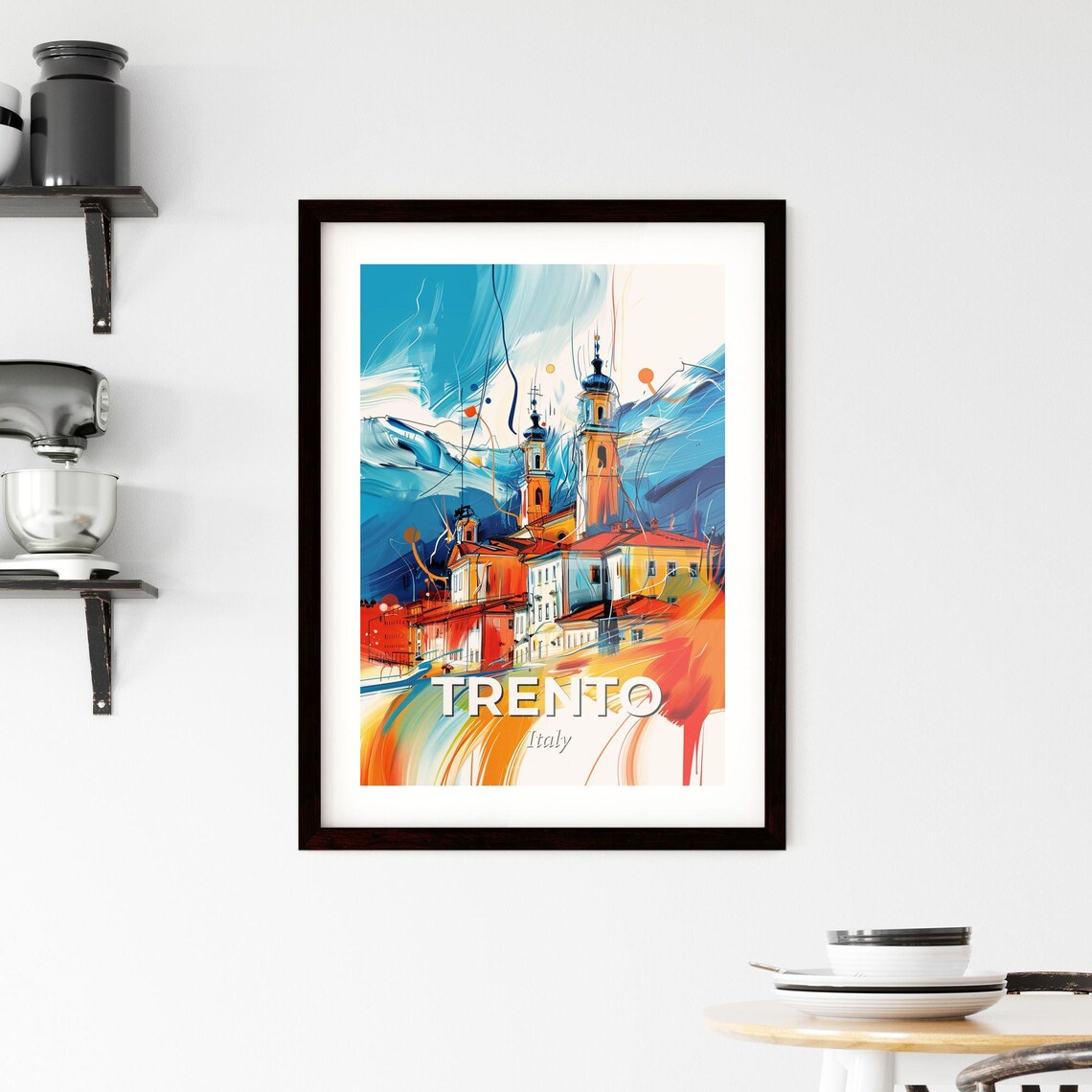 Trento Italy Colorful Abstract Church Towers Alpine Art Poster - Image 2