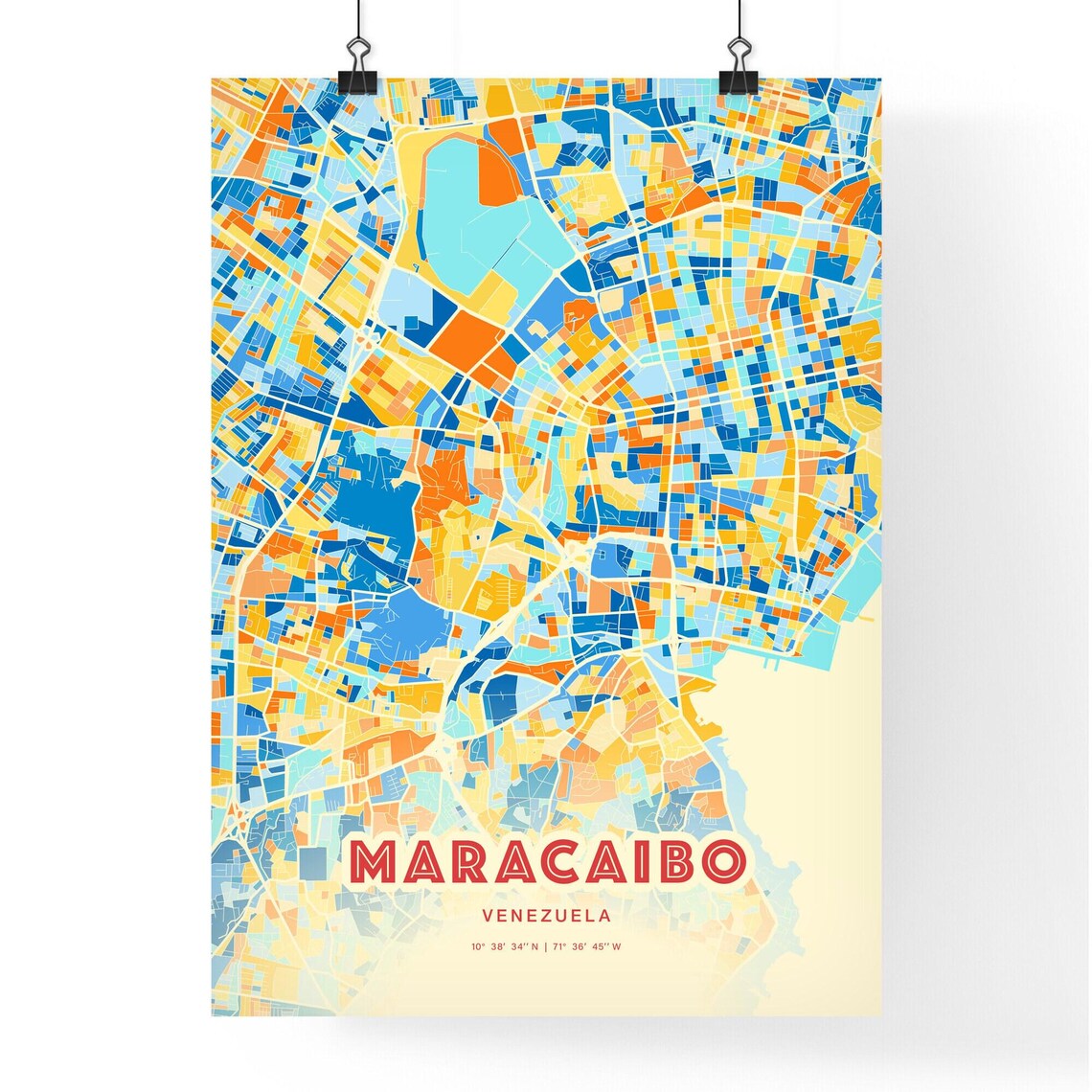 Maracaibo Venezuela Blue Orange Colorful City Map Art Poster With Coordinates - Image 3