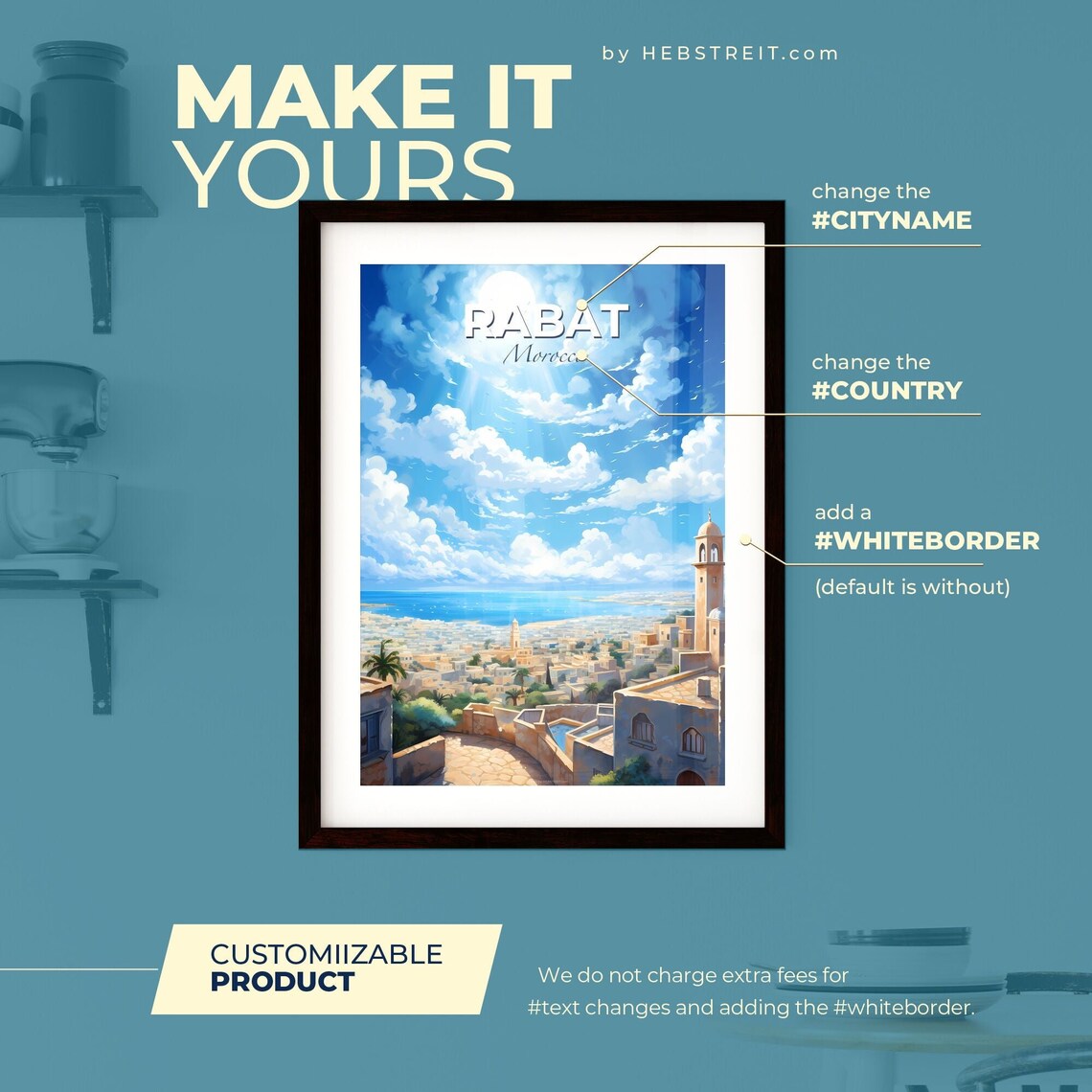 Rabat Morocco Travel Poster Sunny Coast Old City Sea View Skyline Art - Image 2