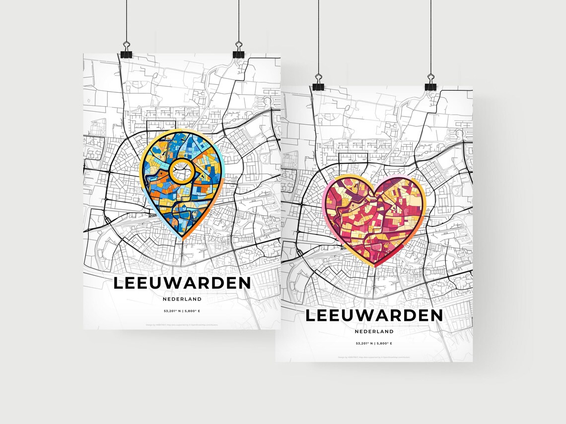 Leeuwarden Netherlands Minimal Map Art With Colorful Heart Icon Poster - Image 2