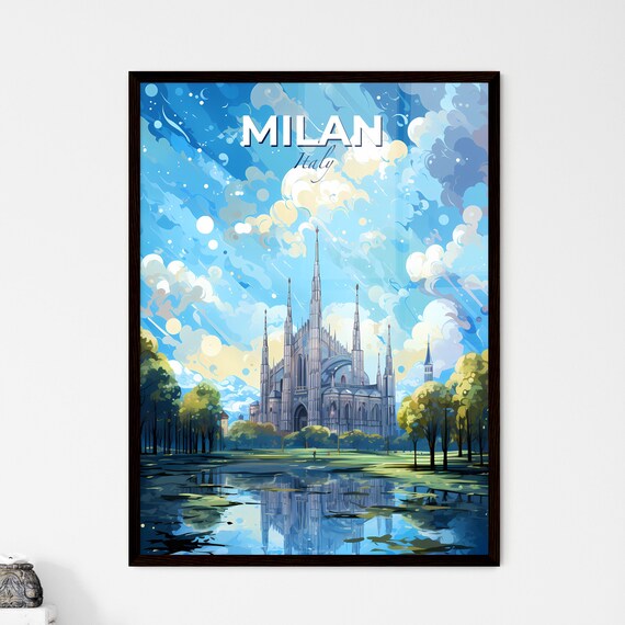 Milan Italy Duomo Cathedral Blue Sky Colorful Travel Art Poster