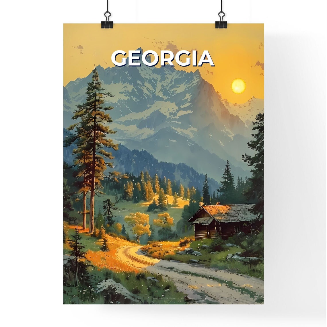 Georgia Mountain Cabin Sunset Road Pine Forest Vintage Travel Poster - Image 4