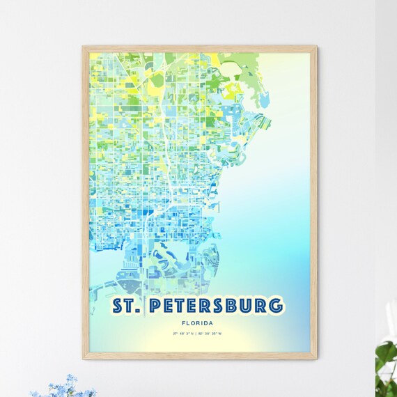 St Petersburg Florida Bluish Watercolor Modern City Map Art Poster