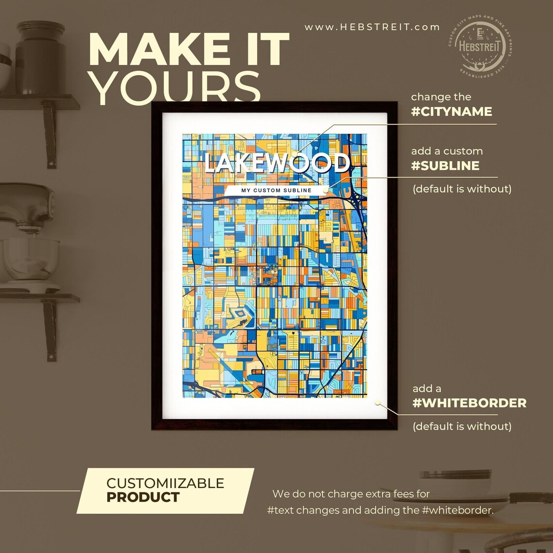 Lakewood California Colorful Modern City Street Map Artwork Poster - Image 2