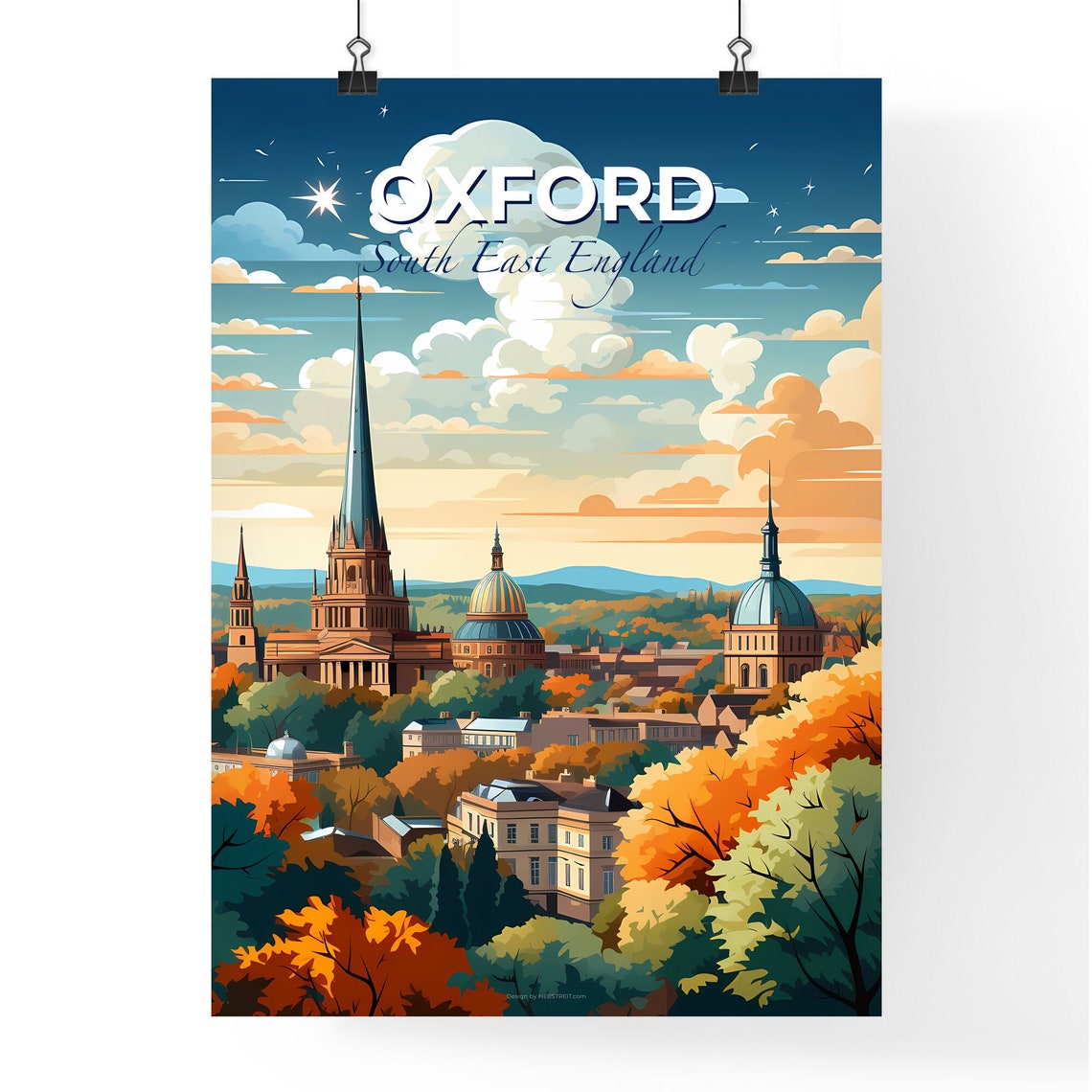 Oxford South East England Spires Domes Autumn Trees View Poster - Image 4