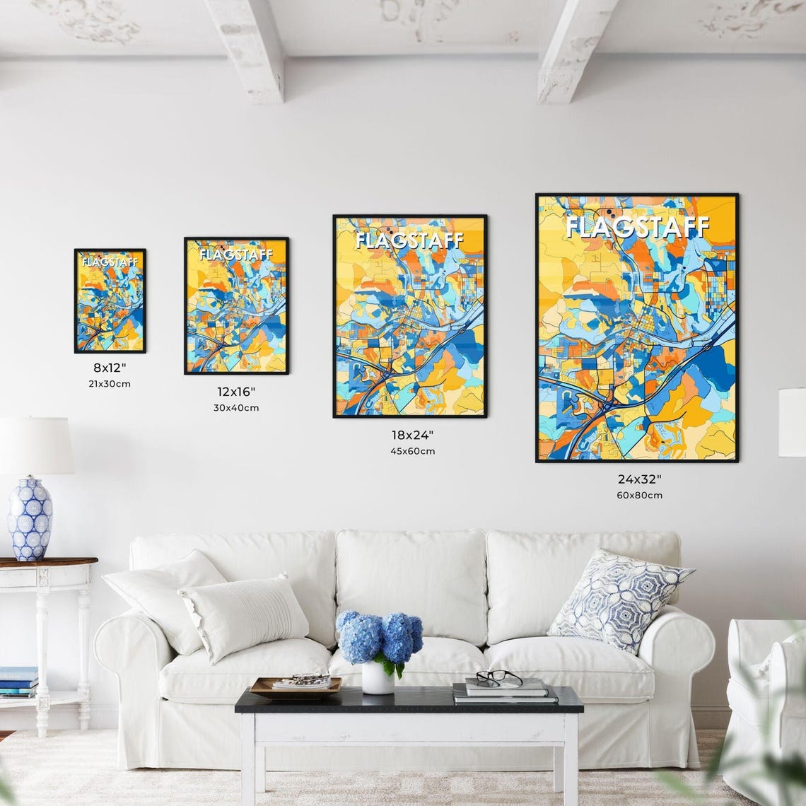 Flagstaff Arizona Bold Blue and Orange City Map Decor Poster - Image 3