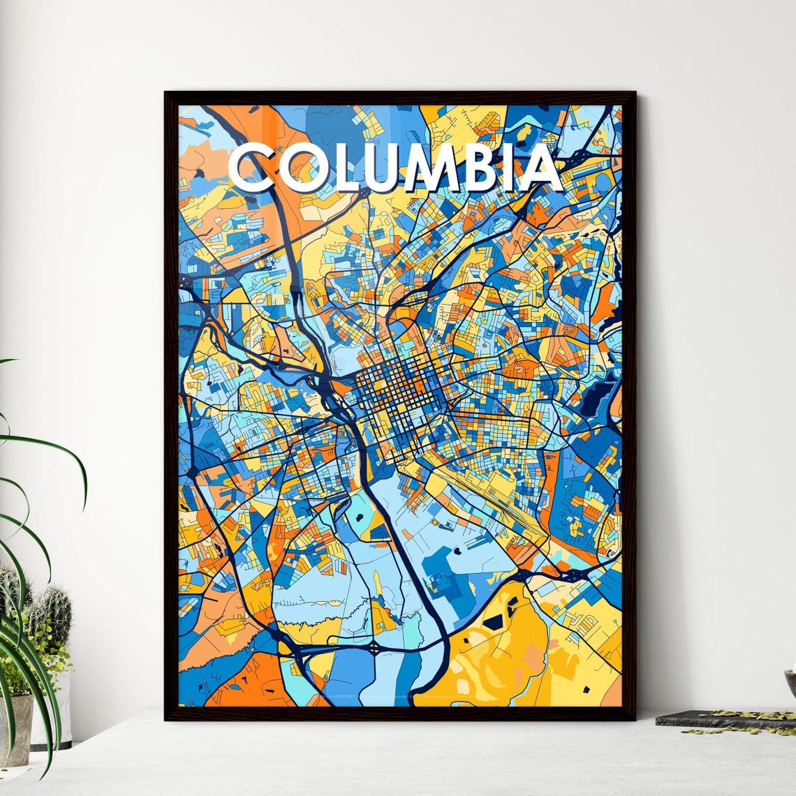 Columbia Vibrant Geometric Mosaic City Street Map Art Poster