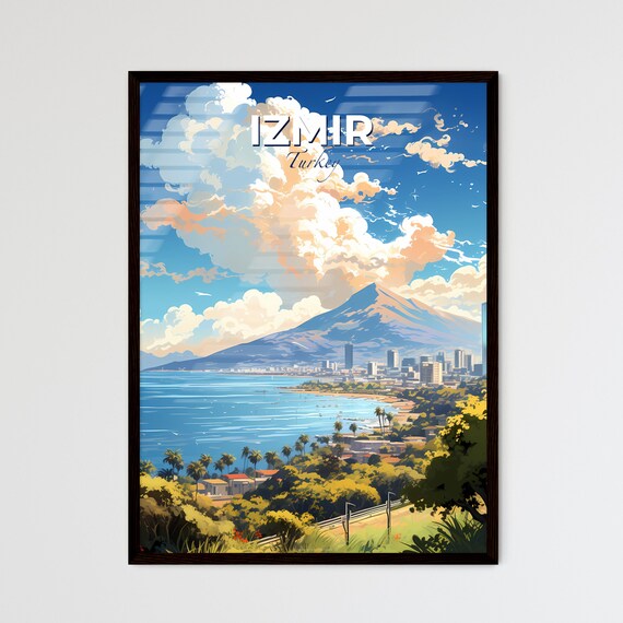 Izmir Turkey Bay Coastline Mountain Harbor Aegean Travel Art Poster