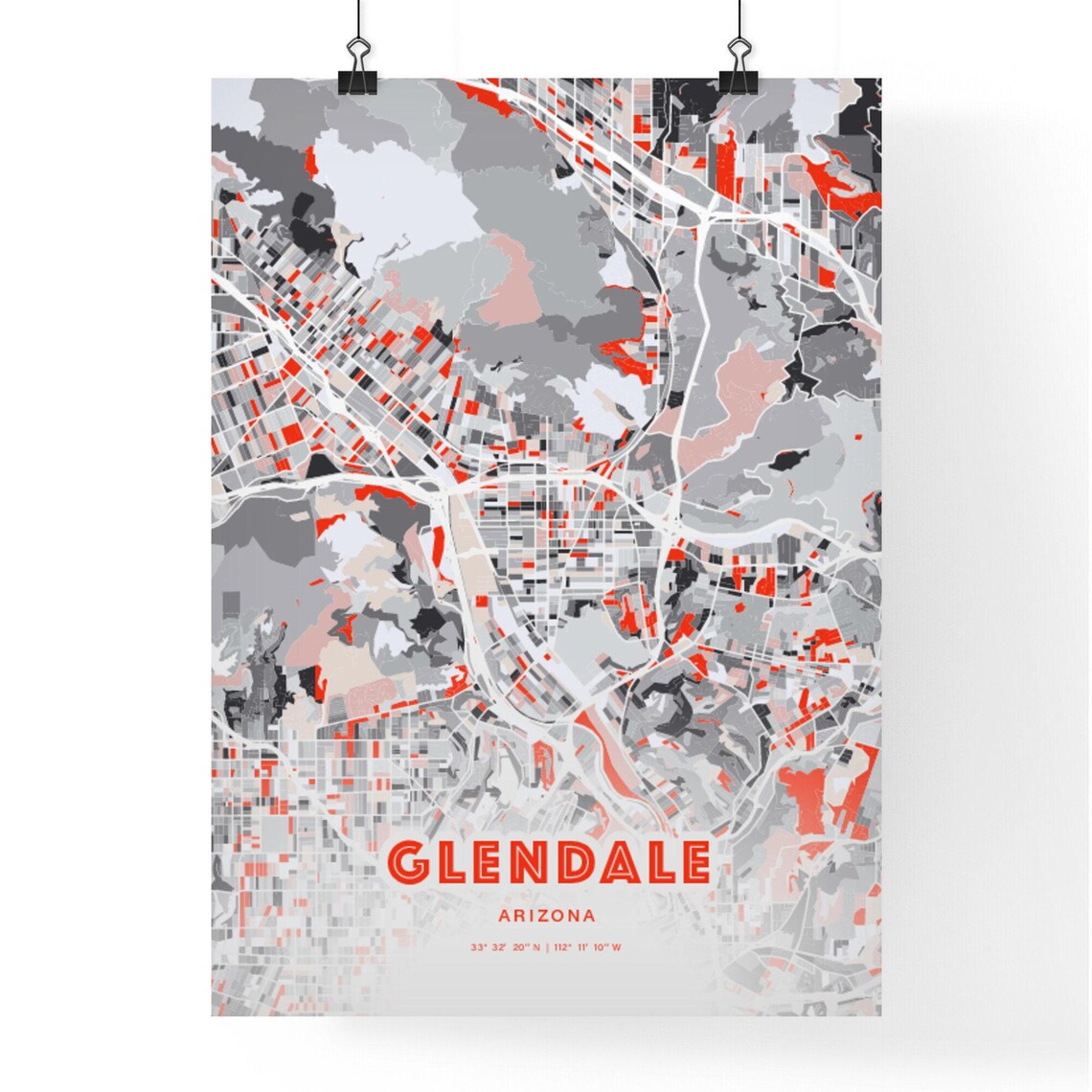 Glendale Arizona Expressive Red Bold Modern City Map Art Poster - Image 3