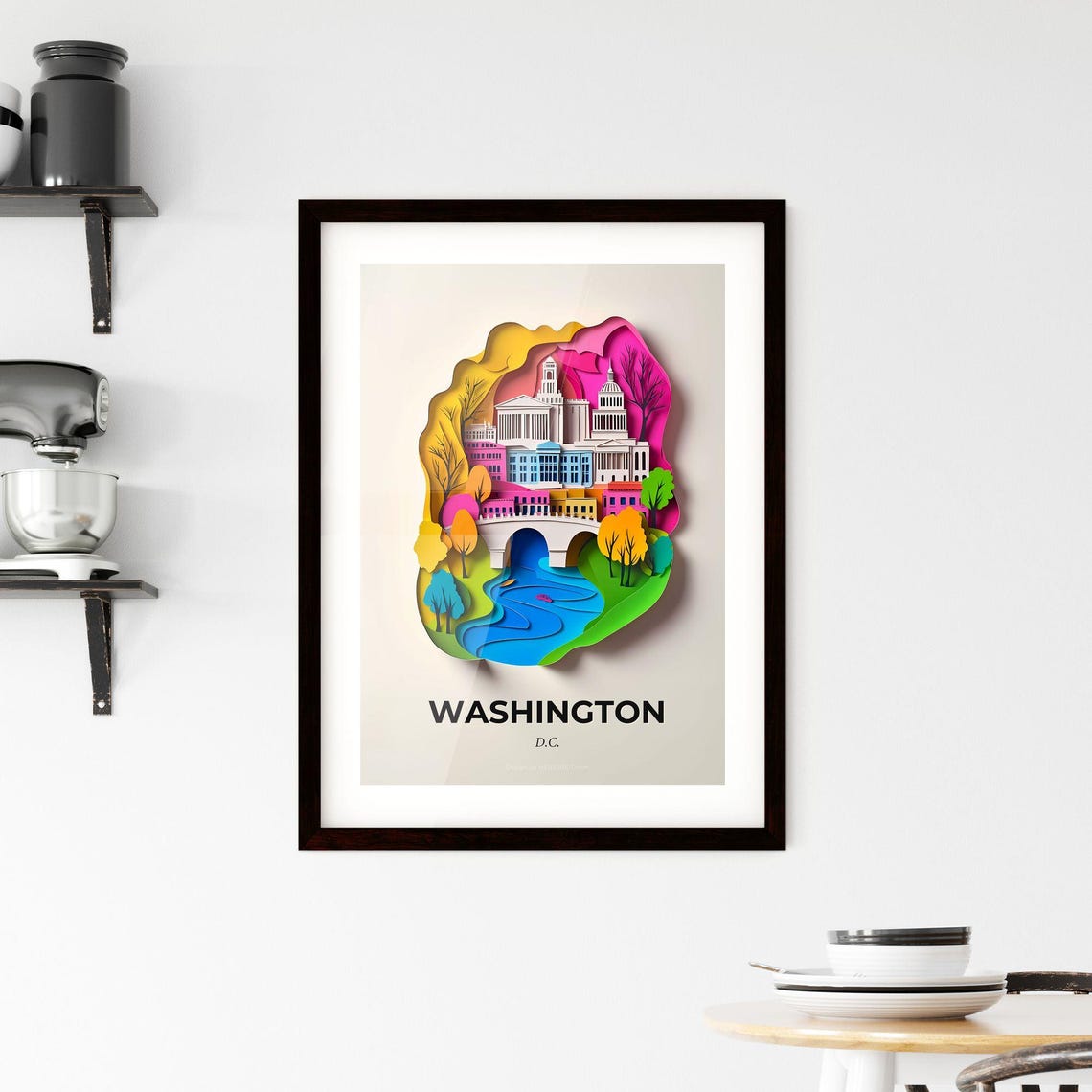 Washington DC Capitol Building Bridge River Colorful Art Poster - Image 2