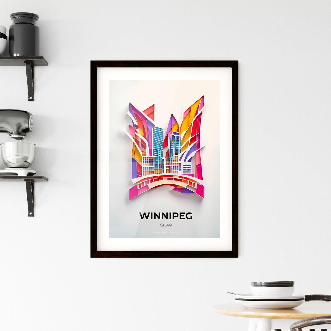 Winnipeg Canada Downtown Skyline Bridge Colorful Paper Cut Poster - Image 2