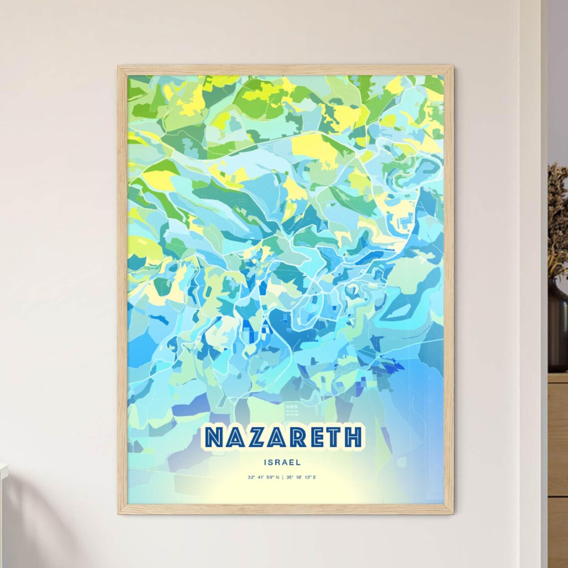 Nazareth Israel Bluish Watercolor City Map Art Poster Wall Decor