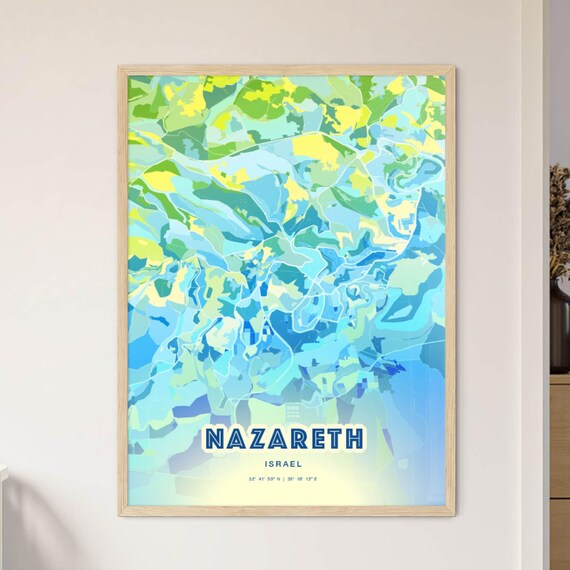 Nazareth Israel Bluish Watercolor City Map Art Poster Wall Decor