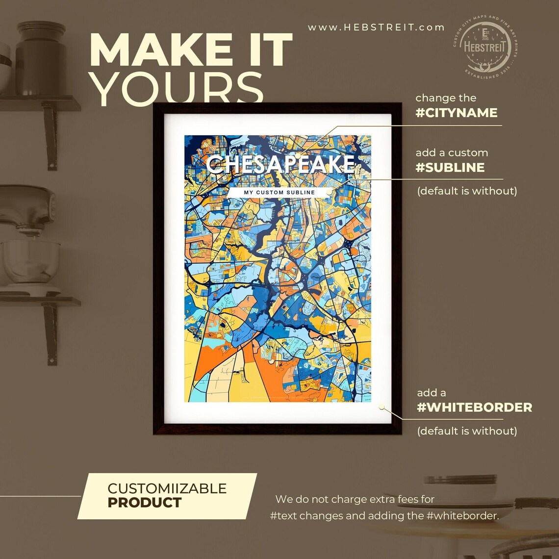 Chesapeake Virginia Colorful Geometric City Street Map Poster - Image 2